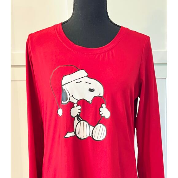 New Munki Munki Peanuts Snoopy Christmas Long Sleeve Pajama Top Women's M Sleep - Picture 7 of 7